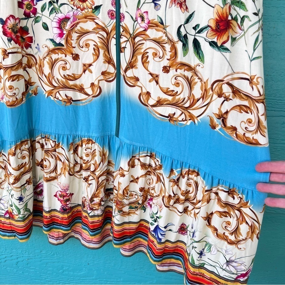 JOHNNY WAS MIDI DRESS MIXED PRINT SHORT SLEEVES SIZE MEDIUM EUC - Picture 8 of 10